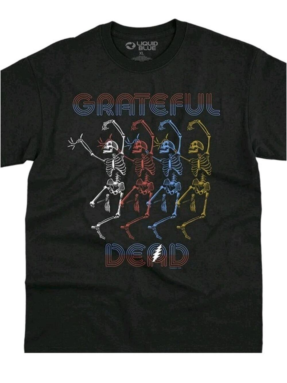 Men's GRATEFUL DEAD-MARQUEE-DANCING SKELETONS-T-SHIRT Liquid Blue - Large